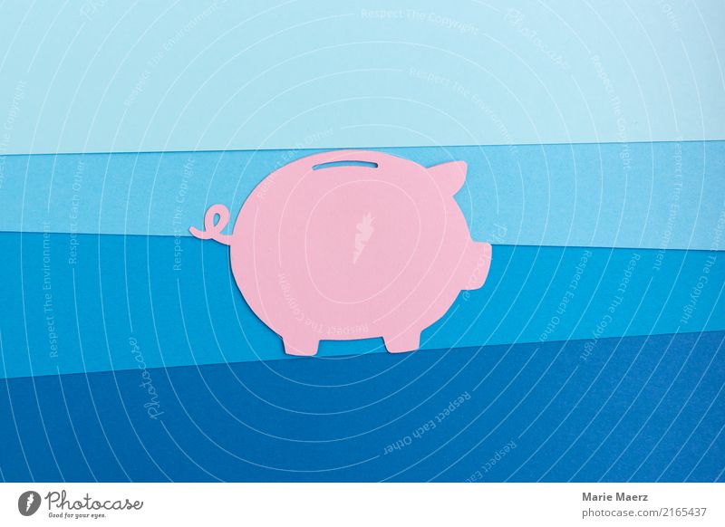 Sparschwein Papier-Silhouette Kapitalwirtschaft Geldinstitut sparen reich rund blau rosa Tugend diszipliniert sparsam Armut kaufen Reichtum Sicherheit Wunsch
