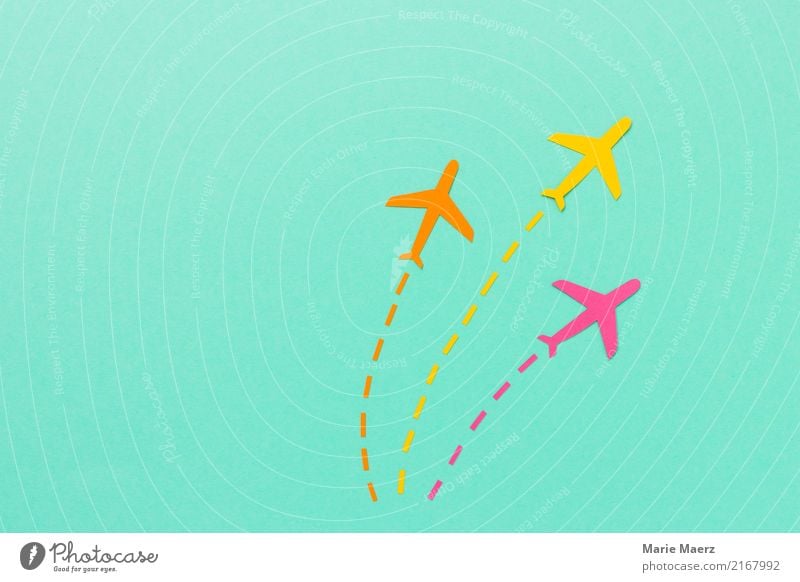 Flug Flotte Ferien & Urlaub & Reisen Tourismus Ferne Luftverkehr Flugzeug fliegen ästhetisch Coolness gelb rosa türkis beweglich Leben Bewegung Ikon mehrfarbig