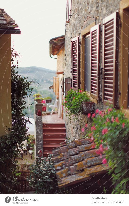 #A# Fensterfront Dorf Kleinstadt Altstadt ästhetisch Fassade Italien Gasse mediterran Farbfoto Gedeckte Farben Außenaufnahme abstrakt Menschenleer