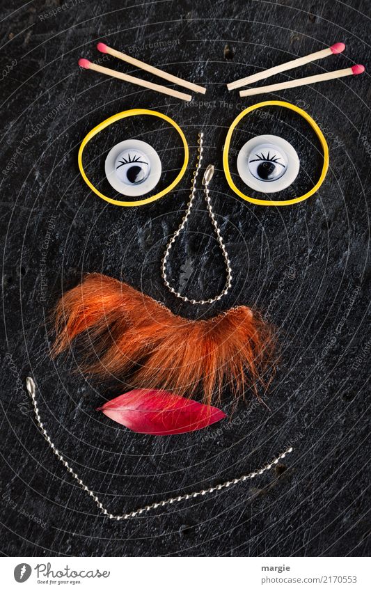 Emotionen...coole Gesichter: Collage der Schnauzbart mit Ketten und Streichhölzer Mensch maskulin Mann Erwachsene Auge 1 orange schwarz Gefühle Stimmung