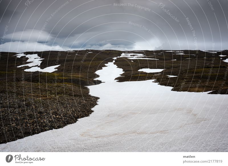 isländischer Frühling Natur Landschaft Pflanze Himmel Wolken Horizont Wetter Wind Schnee Moos Felsen Berge u. Gebirge Menschenleer dunkel natürlich blau braun