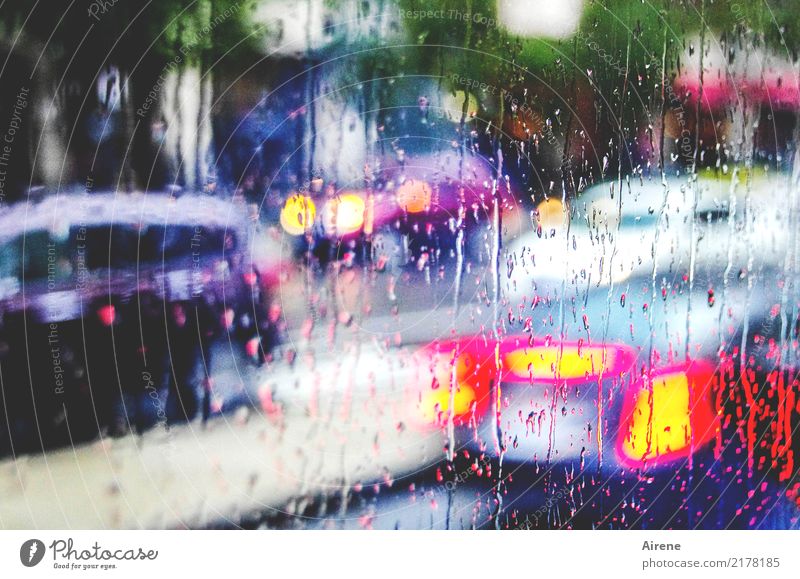 blinking in the rain Wassertropfen schlechtes Wetter Regen Verkehr Verkehrsmittel Berufsverkehr Straßenverkehr Autofahren Busfahren Verkehrsstau PKW Flüssigkeit