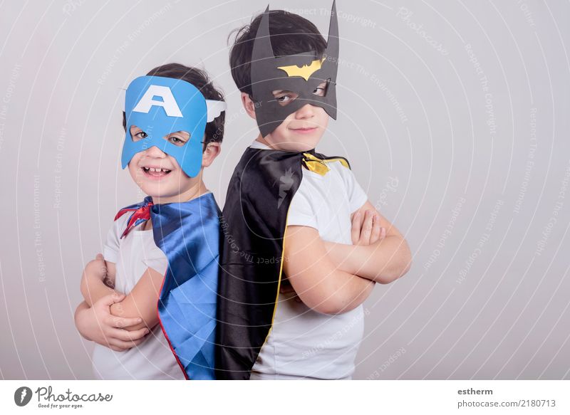 Als Superhelden verkleidete Kinder Lifestyle Party Veranstaltung Feste & Feiern Karneval Halloween Mensch maskulin Kleinkind Junge Geschwister Bruder