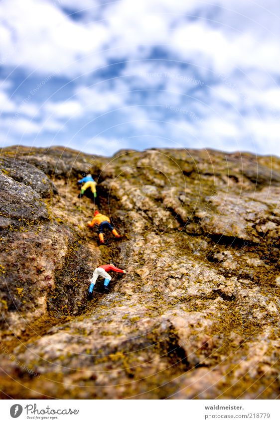 Rock climbers Fitness Sport-Training Klettern Bergsteigen maskulin Schönes Wetter Felsen außergewöhnlich Freiheit Berge u. Gebirge Bergsteiger Modellfigur