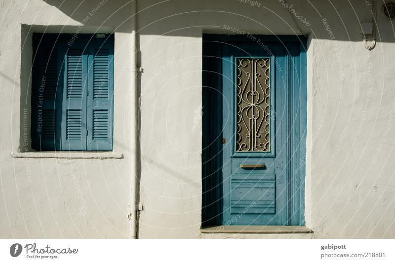 Tür neu Ferien & Urlaub & Reisen Tourismus Ferne Sommer Sommerurlaub Gebäude Architektur Mauer Wand Fassade Fenster Originalität blau Kreta mediterran