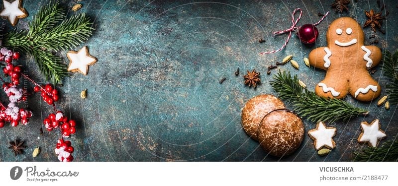 Weihnachten Hintergrund mit Dekoration und Lebkuchenmann Stil Design Winter Weihnachten & Advent Dekoration & Verzierung Zeichen Fahne Tradition Hintergrundbild