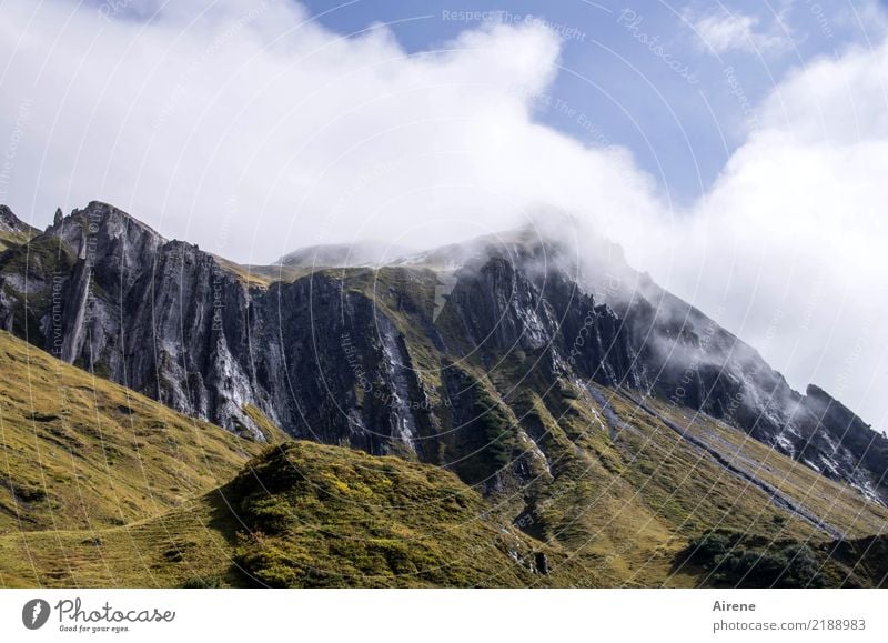 oberhalb der Baumgrenze Landschaft Himmel Wolken Schönes Wetter Nebel Felsen Alpen Berge u. Gebirge Bregenzerwald Gipfel wandern bedrohlich hoch Spitze blau