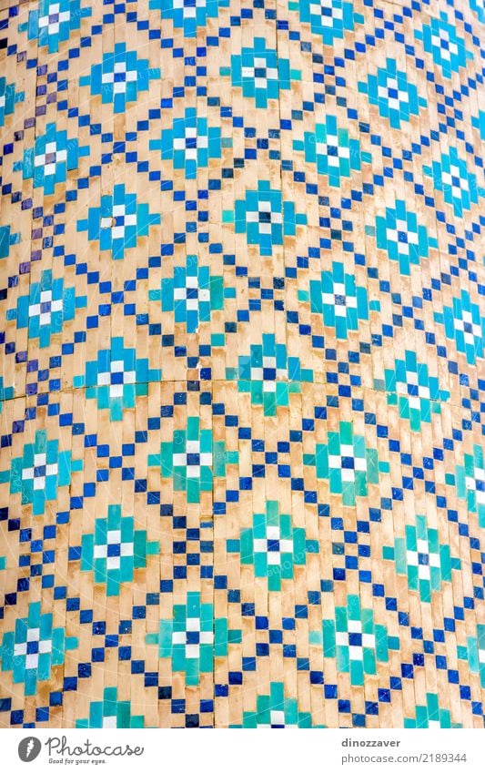 Blaues Mosaikdetail, Usbekistan Stil Design schön Ferien & Urlaub & Reisen Kunst Kultur Gebäude Fassade Backstein Ornament blau weiß Religion & Glaube Tradition