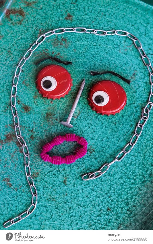 Emotionen...coole Gesichter: Collage mit Kette, Nagel und Kronkorken Freizeit & Hobby Basteln heimwerken maskulin feminin androgyn Kind Frau Erwachsene Mann 1