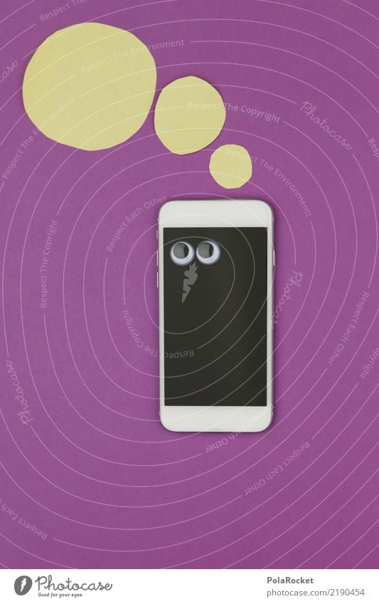 #AS# Mobile Frage Kunst Kunstwerk ästhetisch Handy Handy-Kamera Anzeige Bildschirm violett Gedanke gedankenlos clever PDA Comic Denken Computernetzwerk