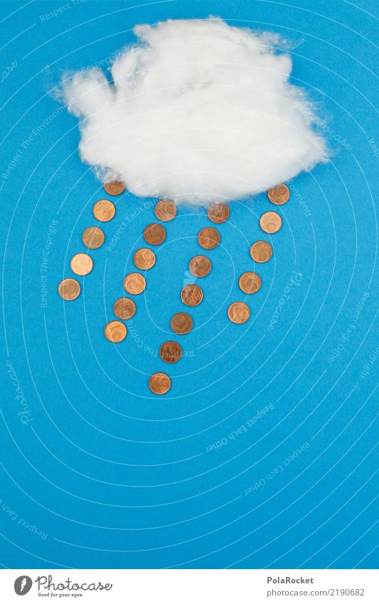 #AS# Geldregen Kunst Kunstwerk ästhetisch blau Blauer Himmel Regen Regenwolken Comic graphisch Grafische Darstellung Geldmünzen Kreativität Idee Wolken Design