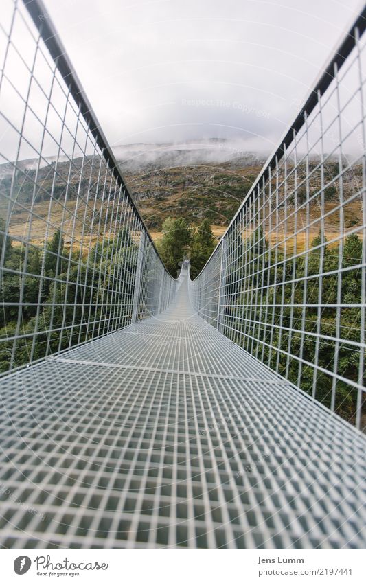 Eine Brücke ist eine Brücke Ferien & Urlaub & Reisen Tourismus Ausflug Berge u. Gebirge wandern Herbst Wetter schlechtes Wetter Alpen Menschenleer braun gelb