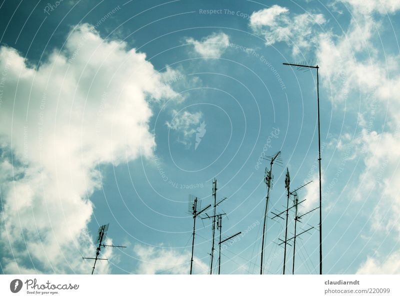Empfangsbereit Telekommunikation Himmel Wolken Schönes Wetter Menschenleer Antenne Kommunizieren Medien senden Fernsehempfang Sender Funktechnik Dachantenne