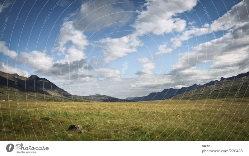 So weit und doch so nah Umwelt Natur Landschaft Wolken Klima Schönes Wetter Gras Wiese Berge u. Gebirge frei Unendlichkeit schön Island Ferne außergewöhnlich