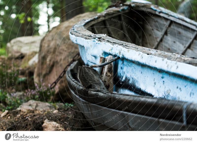 Auf dem Trockenen sitzen Sommer Fischerboot Ruderboot Holz alt Ende stagnierend Stimmung Verfall Vergänglichkeit Farbfoto Gedeckte Farben Außenaufnahme