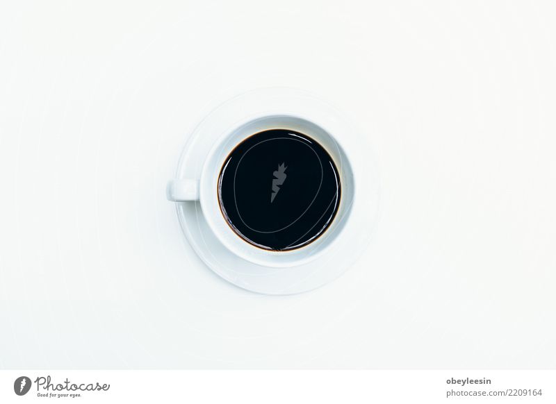 Tasse Kaffee für Morgen, Draufsicht Frühstück Getränk Espresso Leben Tisch Stoff alt dunkel heiß natürlich braun schwarz aromatisch Koffein Becher Sack Wittern