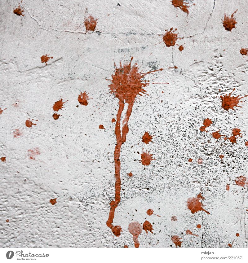 Adieu | La mort de rire Mauer Wand gefährlich Gewalt Hass Tod Blut Farben und Lacke weiß rot orange Mord Vergänglichkeit Tatort Spuren Polizei Putz