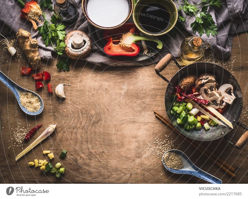 Asiatische Kochzutaten für Bratgemüse, vegetarisch Lebensmittel Gemüse Kräuter & Gewürze Ernährung Abendessen Bioprodukte Vegetarische Ernährung Diät
