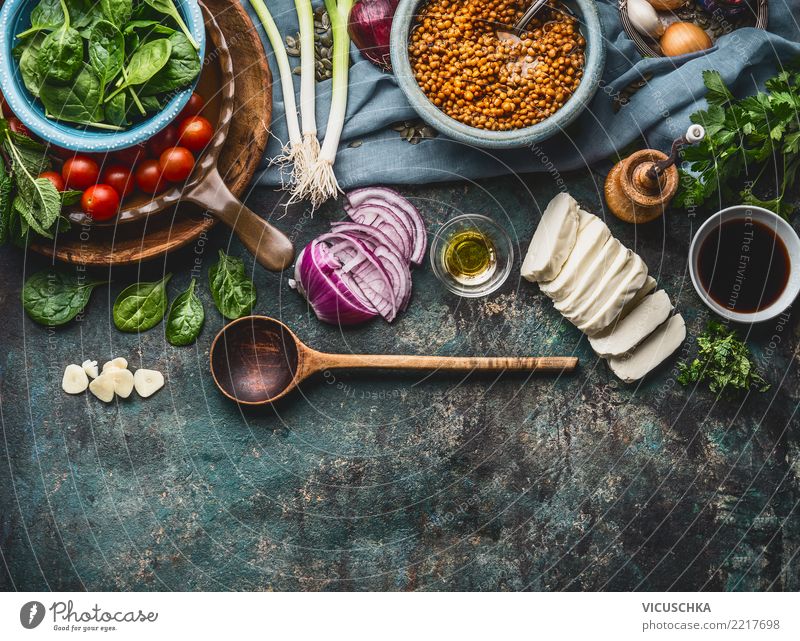 Vegetarische Zutaten für Linsengerichte Lebensmittel Gemüse Salat Salatbeilage Getreide Kräuter & Gewürze Ernährung Bioprodukte Vegetarische Ernährung Diät