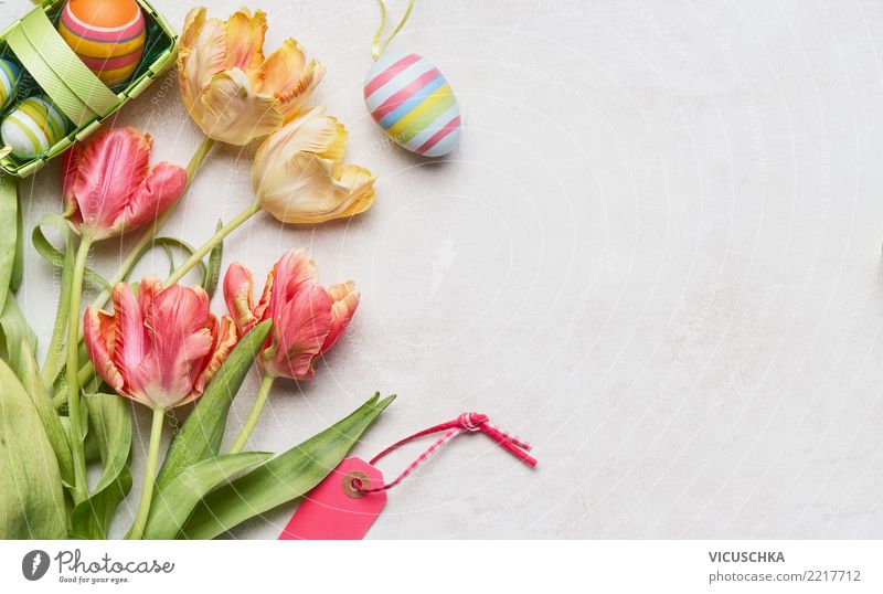 Ostern Hintergrund mit Tulpen Stil Design Feste & Feiern Pflanze Dekoration & Verzierung Blumenstrauß Zeichen rosa Tradition Hintergrundbild Symbole & Metaphern