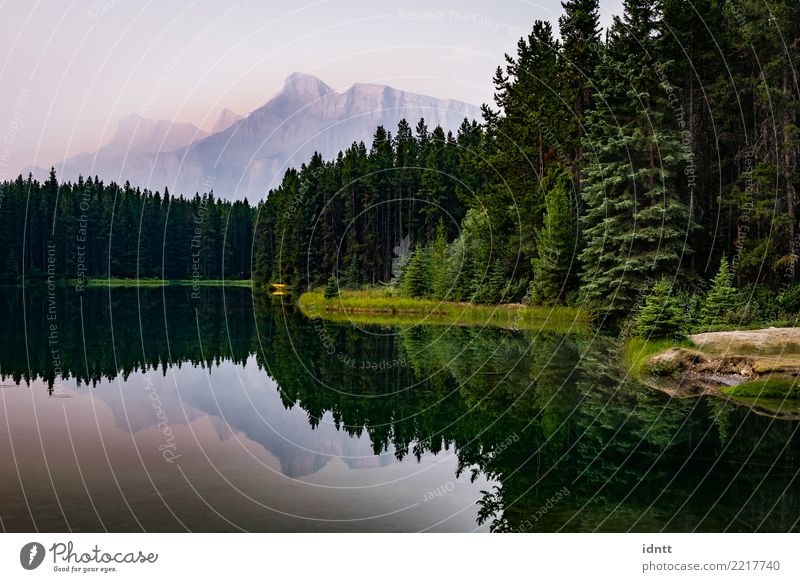 Mount Rundle and Two Jack Lake in Alberta, Canada Natur Sonnenaufgang Sonnenuntergang Ferien & Urlaub & Reisen ästhetisch gigantisch Glück Unendlichkeit