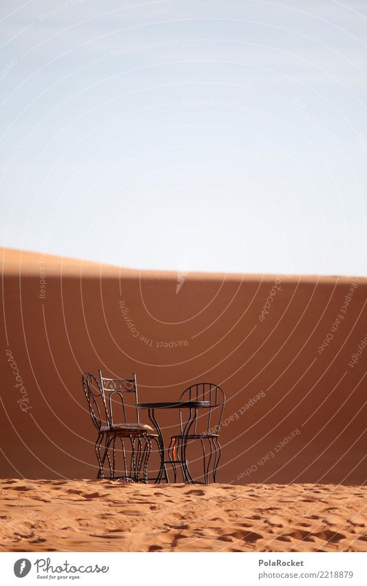 #A# Frühstück in der Sahara Umwelt Landschaft ästhetisch Wüste Düne Tisch Stuhl Sand Marokko Naher und Mittlerer Osten Farbfoto Gedeckte Farben Außenaufnahme