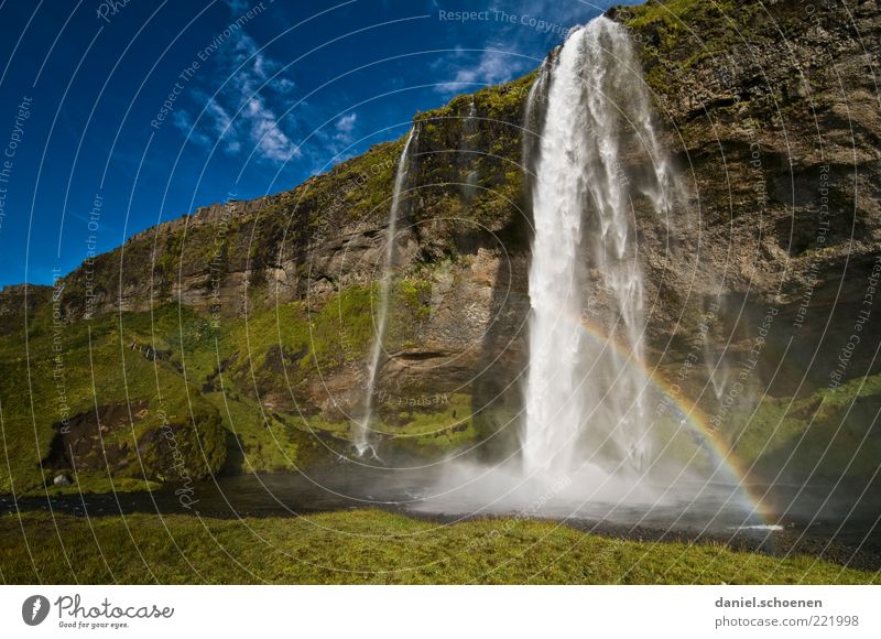 Frau Schiffner, schau mal !! Ferien & Urlaub & Reisen Umwelt Natur Landschaft Wasser Wasserfall blau grün Island Regenbogen Licht Sonnenlicht natürlich Felswand
