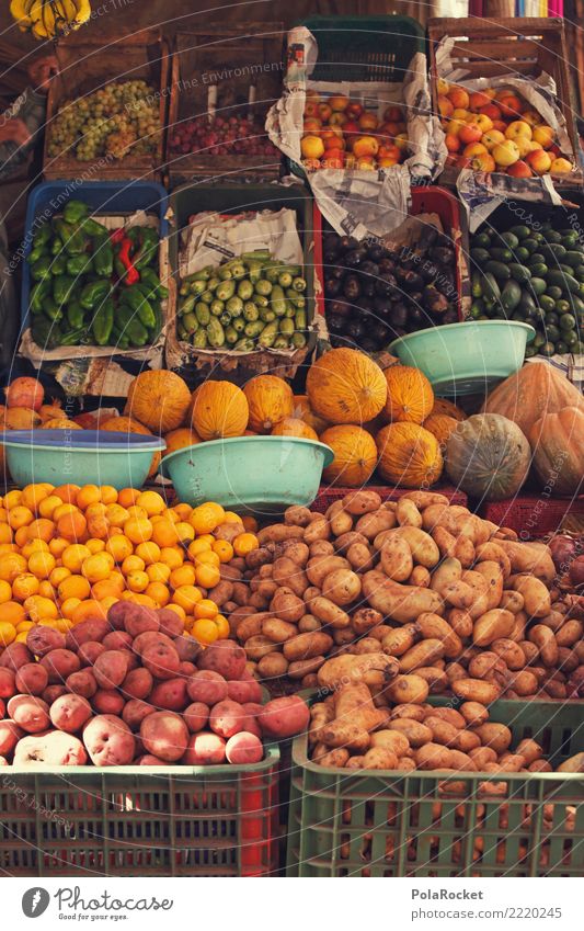 #A# Frischetheke Lebensmittel Ernährung ästhetisch Markt Marktstand Markttag Markthändler Kartoffeln Melone Auswahl Sammlung Gurke Farbfoto mehrfarbig