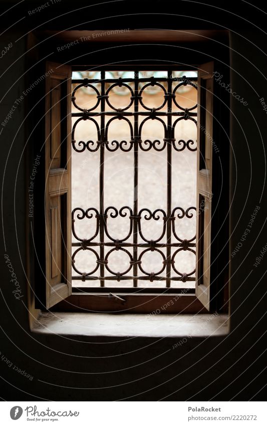 #A# Blick ins Licht Kunst ästhetisch Fenster Fensterblick Fensterscheibe Arabien Naher und Mittlerer Osten Marokko Gitter Farbfoto Gedeckte Farben Außenaufnahme