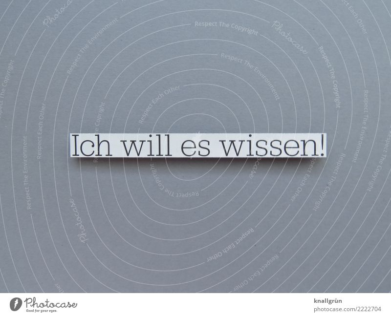 Ich will es wissen! Schriftzeichen Schilder & Markierungen Kommunizieren Neugier grau schwarz weiß Gefühle Stimmung Vorfreude Interesse Bildung Erwartung