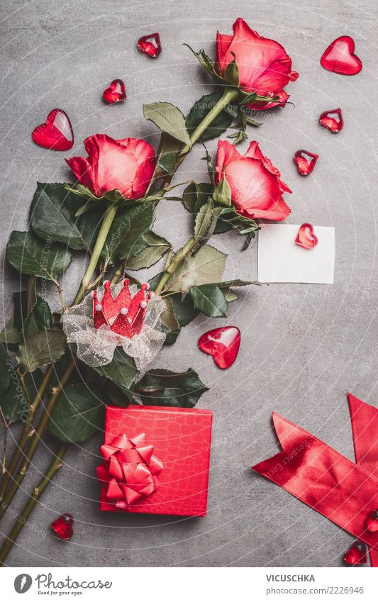 Valentinstag Composing mit Rosen and Herzen Stil Design Dekoration & Verzierung Feste & Feiern Blume Blatt Blüte Blumenstrauß Zeichen Liebe Tradition