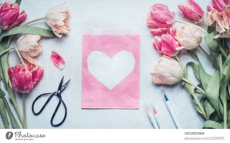 Tulpen und Grußkarte mit Herz Stil Design Dekoration & Verzierung Feste & Feiern Valentinstag Muttertag Hochzeit Geburtstag Pflanze Frühling Blume Blüte