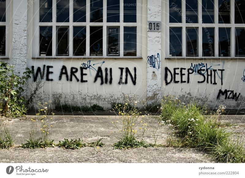 Alles wie gehabt Mauer Wand Fassade Fenster Schriftzeichen Graffiti ästhetisch Endzeitstimmung Frustration Gesellschaft (Soziologie) Idee Kommunizieren Krise