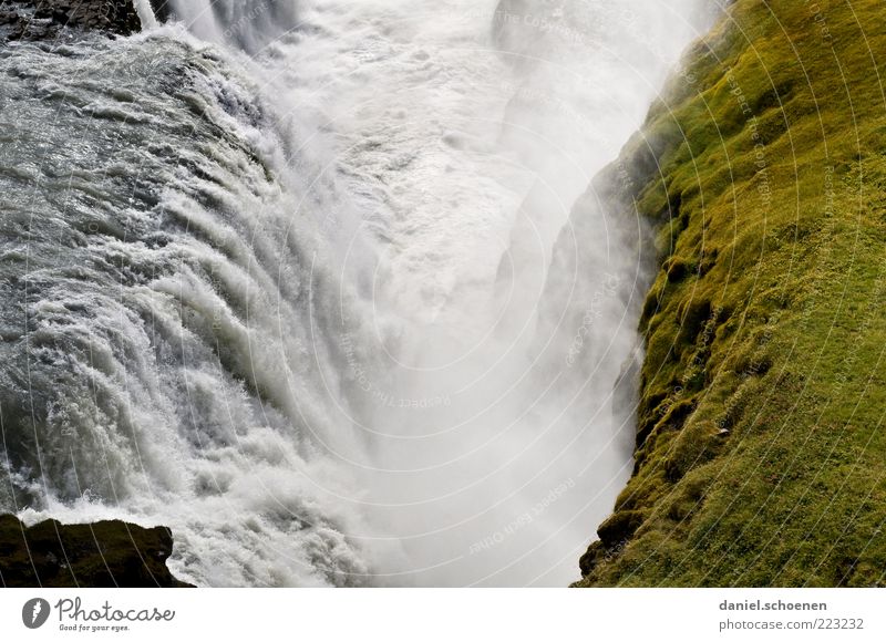 Gullfoss Ferien & Urlaub & Reisen Tourismus Ferne Freiheit Umwelt Natur Landschaft Urelemente Wasser Fluss Wasserfall grün weiß Island Skandinavien Menschenleer