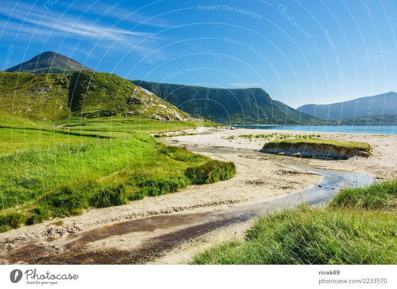 Haukland Beach auf den Lofoten in Norwegen Erholung Ferien & Urlaub & Reisen Tourismus Strand Meer Berge u. Gebirge Natur Landschaft Wasser Wolken Felsen Idylle