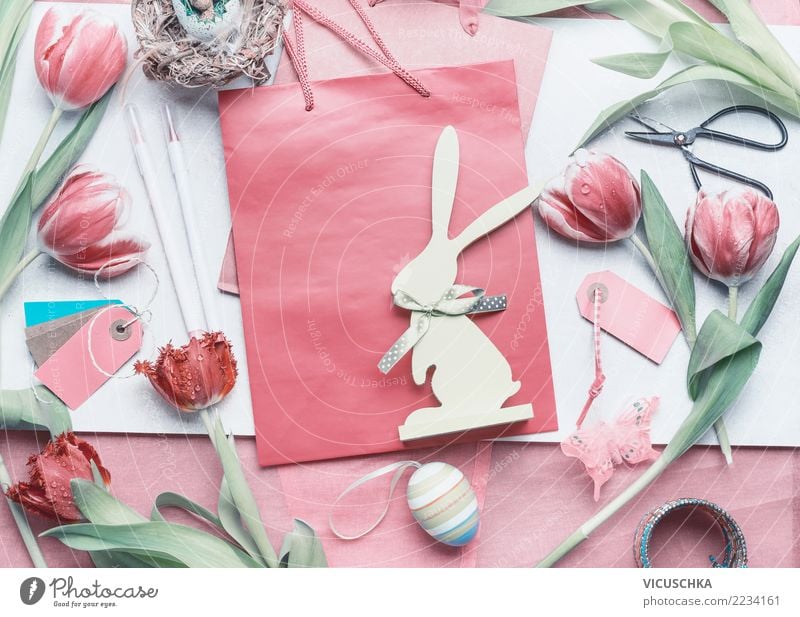 Ostern Geschenke einpacken Stil Design Häusliches Leben Dekoration & Verzierung Feste & Feiern Frühling Blume Tulpe Zeichen Liebe rosa Tradition Hintergrundbild