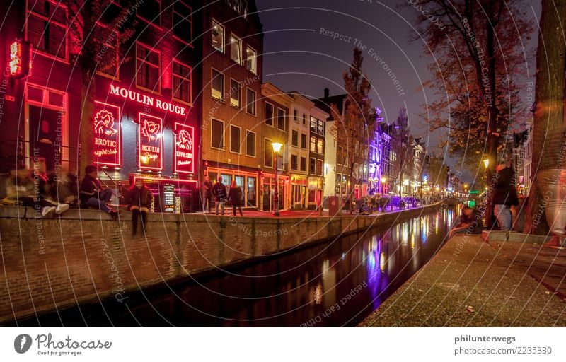 Moulin Rouge und Rotlichtviertel in Amsterdam bei Nacht Lifestyle exotisch Freude Ferien & Urlaub & Reisen Tourismus Ausflug Freiheit Städtereise Nachtleben