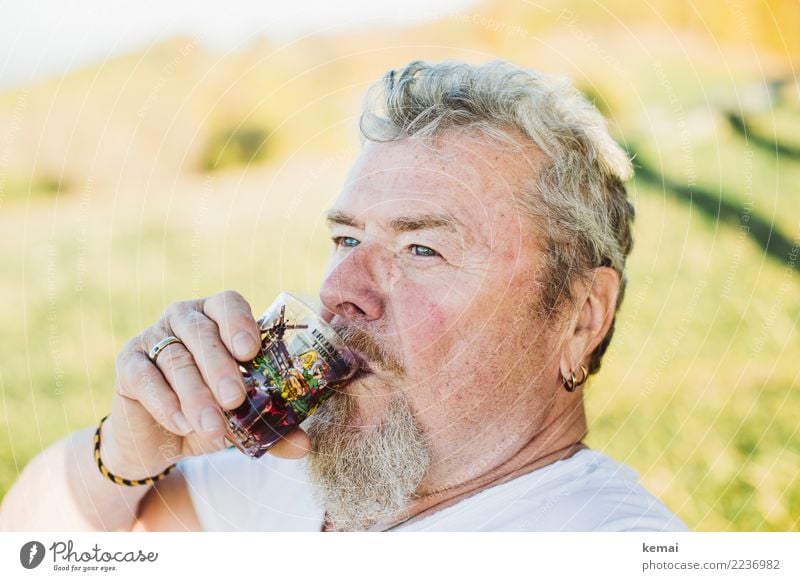 Genießer trinken Alkohol Wein Glas Stil Leben Wohlgefühl Zufriedenheit Erholung Mensch maskulin Männlicher Senior Mann Erwachsene Kopf 1 60 und älter