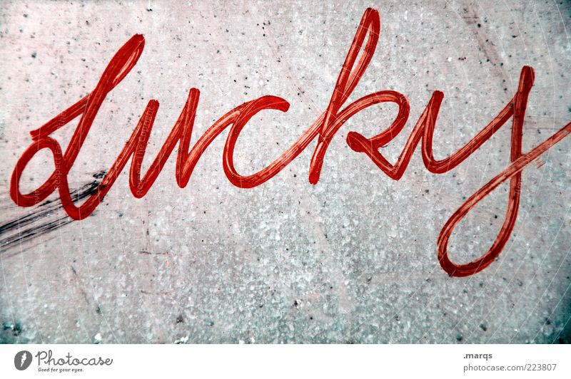 Lucky Lifestyle Stil Mauer Wand Beton Zeichen Schriftzeichen Graffiti schreiben Coolness dreckig trendy einzigartig grau rot Glück Kreativität Farbfoto
