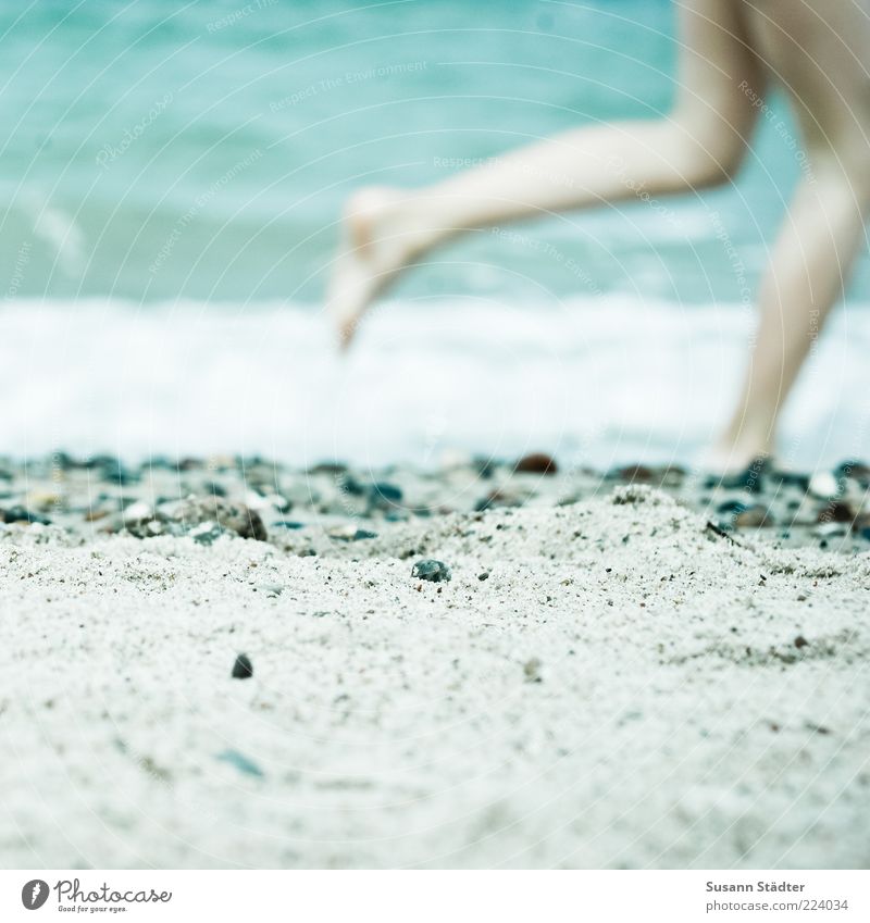 Sommerfreuden Kind Kindheit Beine Fuß 1 Mensch Wellen Küste Strand Meer Spielen sommerlich Nackte Haut Stein Sand Sandstrand Kieselsteine rennen laufen Ostsee