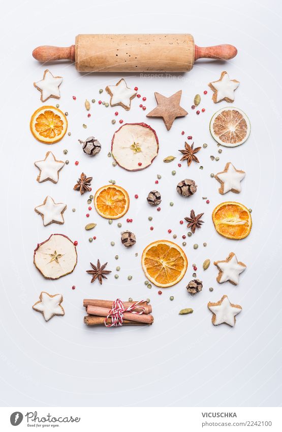 Weihnachtsbacken Layout auf weiß Dessert Süßwaren Kräuter & Gewürze Festessen kaufen Stil Design Winter Feste & Feiern Weihnachten & Advent