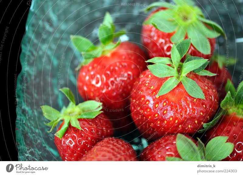 Erdbeeren Lebensmittel Frucht Dessert Ernährung Gesundheit Natur Blatt frisch lecker natürlich saftig rot schwarz Farbe Hintergrundbild farbenfroh essbar