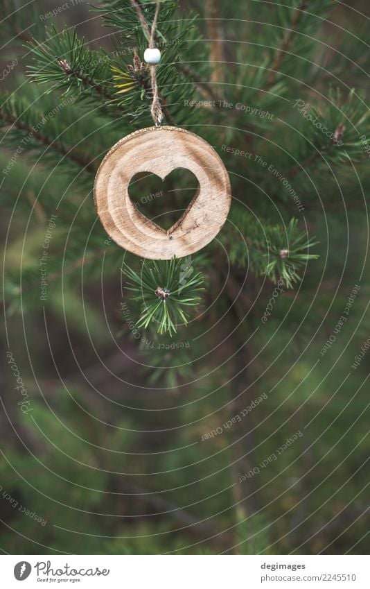 Hölzerne Herzform auf Tanne Dekoration & Verzierung Weihnachten & Advent Natur Baum Wald Holz alt Liebe natürlich braun grün weiß Hintergrund Rinde Konsistenz