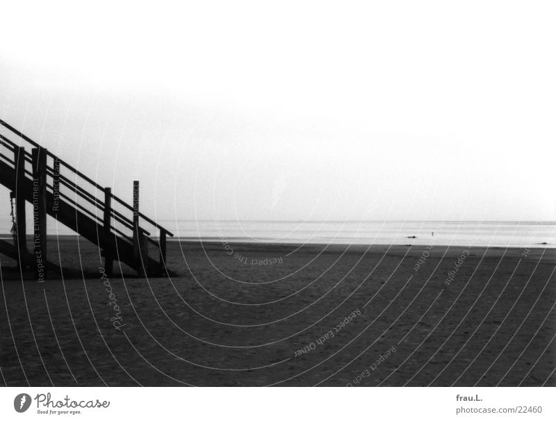 Treppe zum Meer St. Peter-Ording Winter Strand Einsamkeit Küste Ebbe dunkel Dinge Nordsee Sand Landschaft trist Wasser Flut Schwarzweißfoto