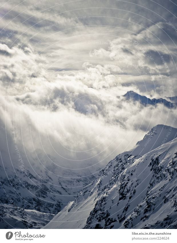 Winterwonderland ruhig Ferne Freiheit Schnee Winterurlaub Berge u. Gebirge Natur Landschaft Wolken Schönes Wetter Nebel Eis Frost Felsen Alpen