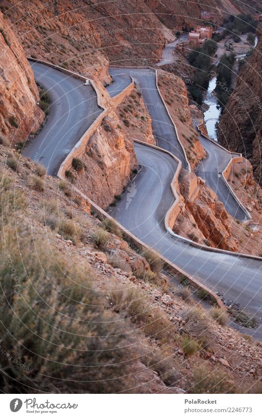 #A# Long Road Landschaft ästhetisch Marokko Straße Pass Serpentinen Berge u. Gebirge Farbfoto mehrfarbig Außenaufnahme Detailaufnahme Experiment abstrakt