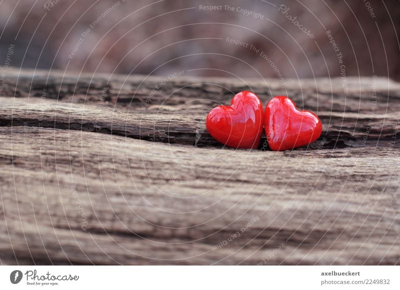 2 Herzen Valentinstag Weihnachten & Advent Baum Liebe Leidenschaft Hintergrundbild Symbole & Metaphern herzförmig Keramik Holz rot Liebespaar Zusammensein