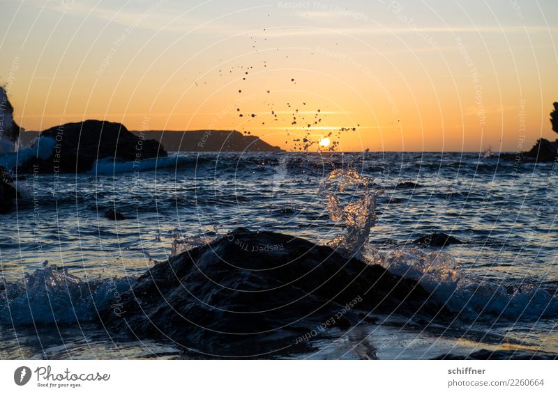 zeitlos | Gezeiten Natur Sonnenaufgang Sonnenuntergang Sonnenlicht Schönes Wetter Felsen Wellen Küste Bucht Meer blau gelb orange schwarz besinnlich ruhig Abend