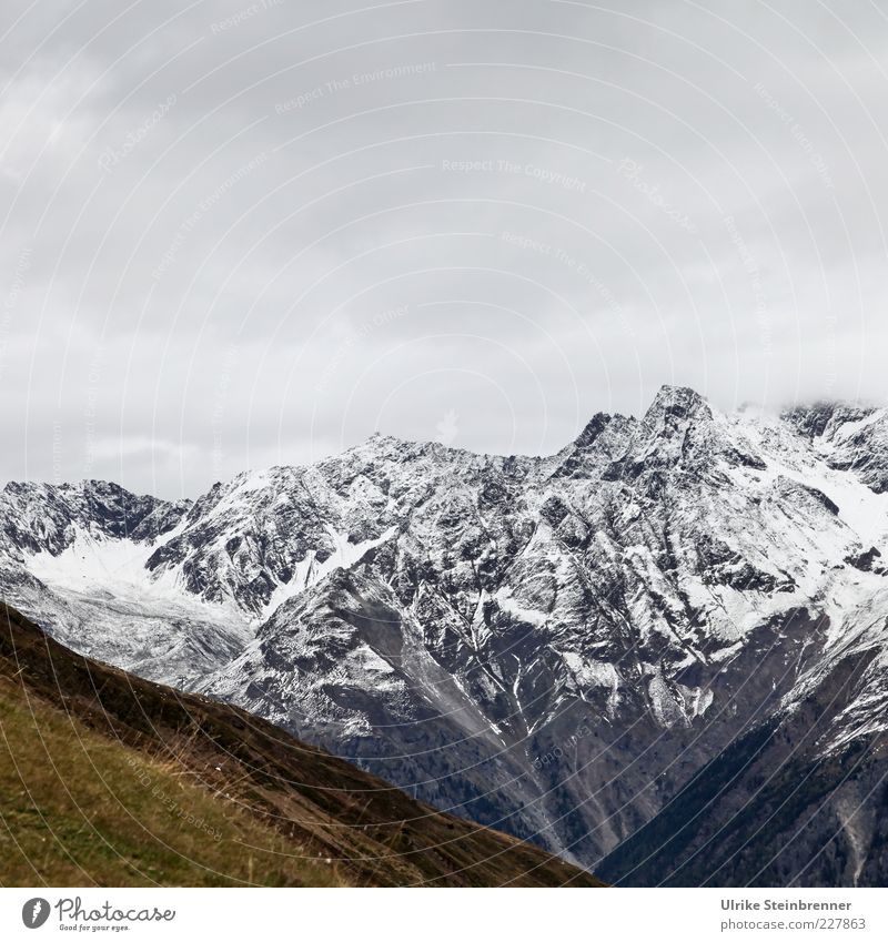 Blick auf die Ötztaler Alpen vom Rettenbachgletscher Umwelt Natur Landschaft Urelemente Wolken Herbst Eis Frost Schnee Gras Berge u. Gebirge