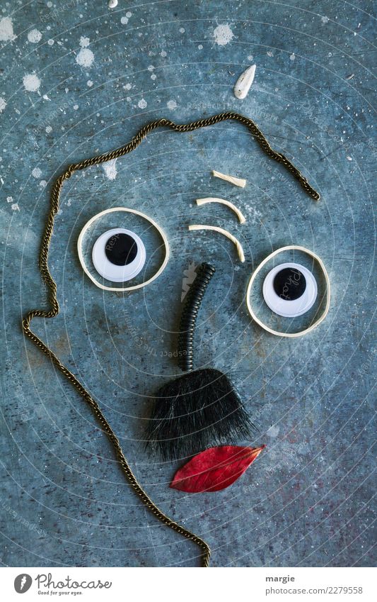 Emotionen...coole Gesichter: Collage Pechvogel Mensch maskulin Mann Erwachsene Auge Nase Mund 1 Kunst Künstler blau grau rot demütig Erfahrung Irritation